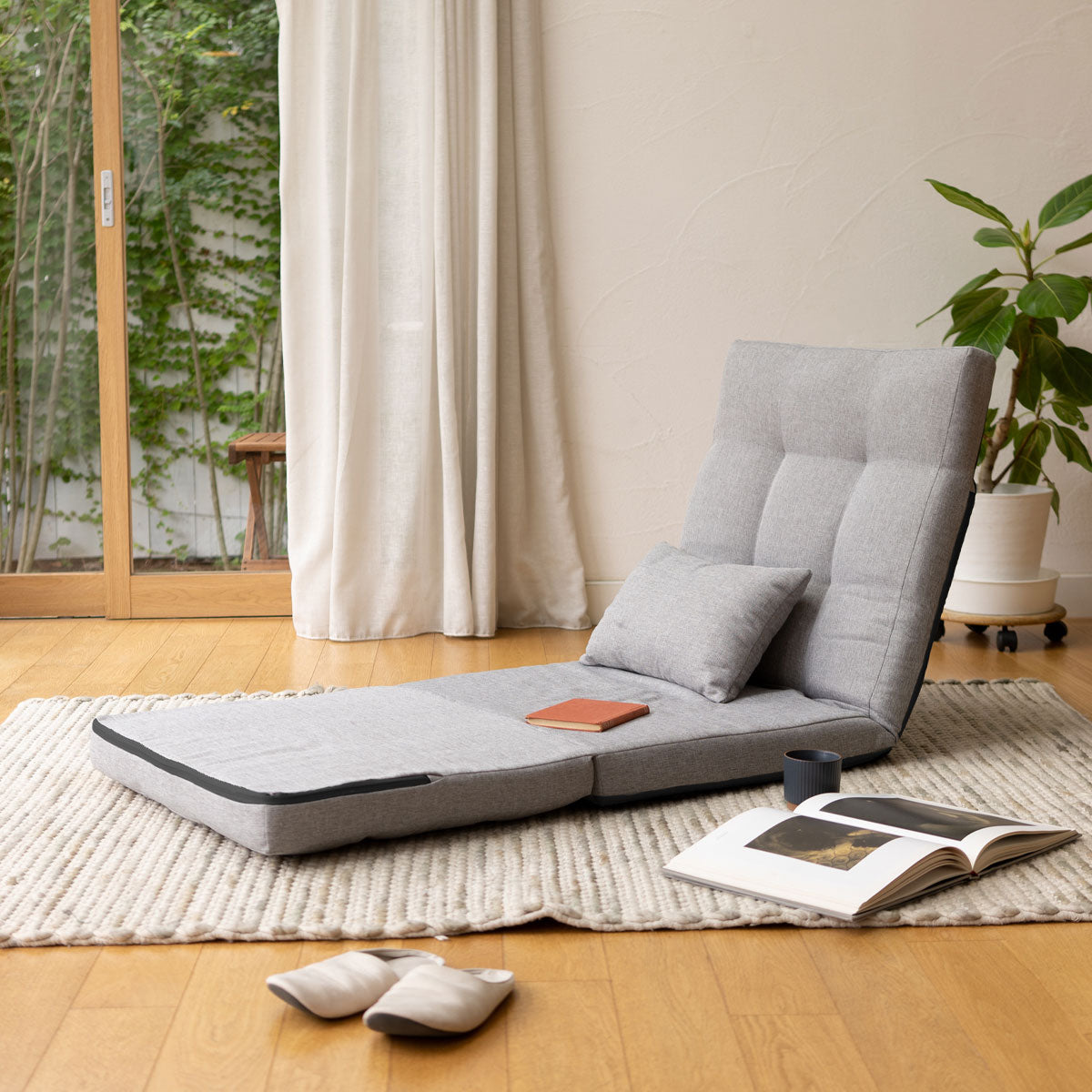 座椅子 リクライニングソファ 3WAY 折りたたみ クッション付き リクライニングチェア ローソファ カウチ ソファベッド 一人用 一人掛け ソファ チェア