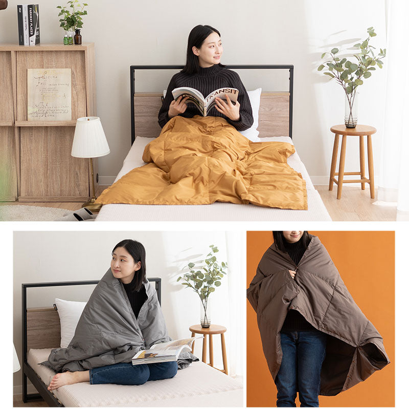 ポケッタブル ハーフケット ポンチョ ひざ掛け クッション 洗濯機丸洗いOK 軽量 発熱 あったか 羽毛 ダウン ギフト プレゼント