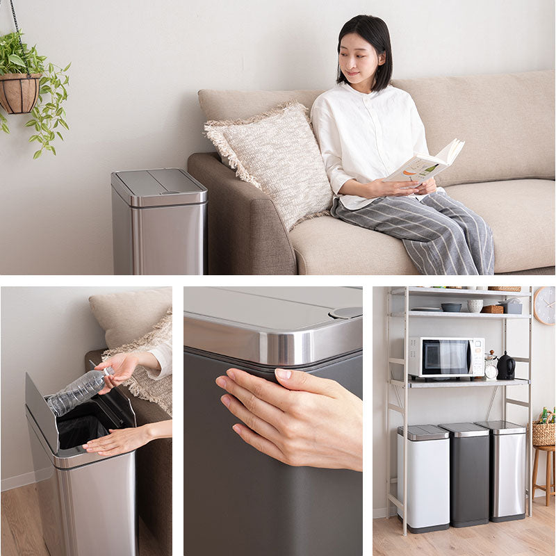 電動 バタフライ式 ダストボックス 50L ゴミ箱 脱臭剤ポケット付き 自動開閉 センサーオープン 人感センサー付き 大容量 スリム