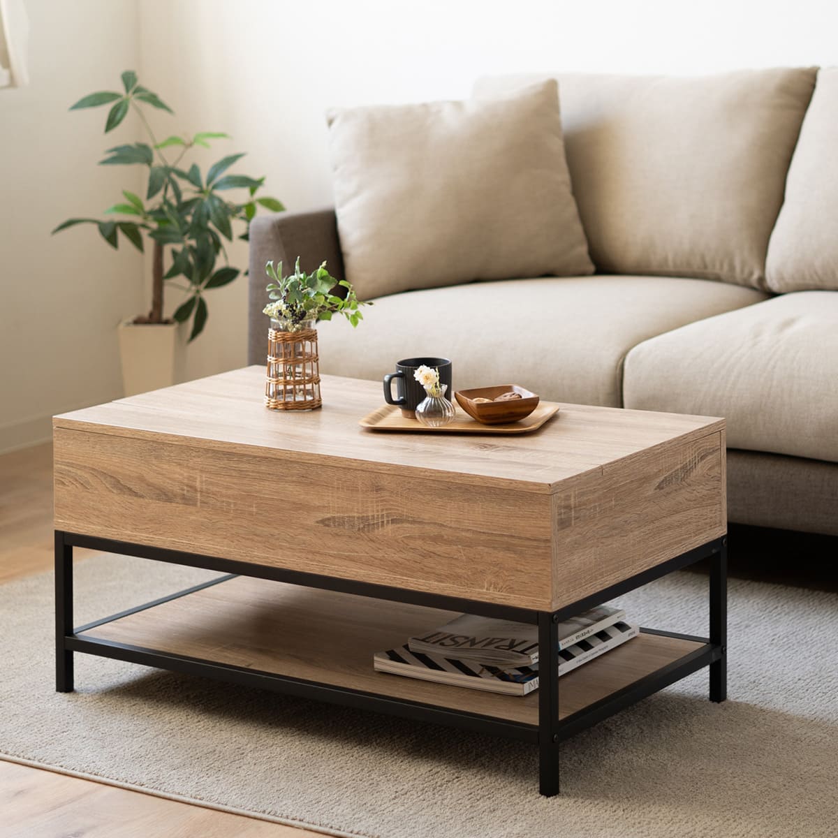 リフトアップテーブル 幅90cm 長方形 昇降式 高さ調節可能 収納付き リフトテーブル ローテーブル センターテーブル 昇降式デスク パソコンデスク ワークデスク 机 作業台 木製 食事 仕事 リビング ダイニング