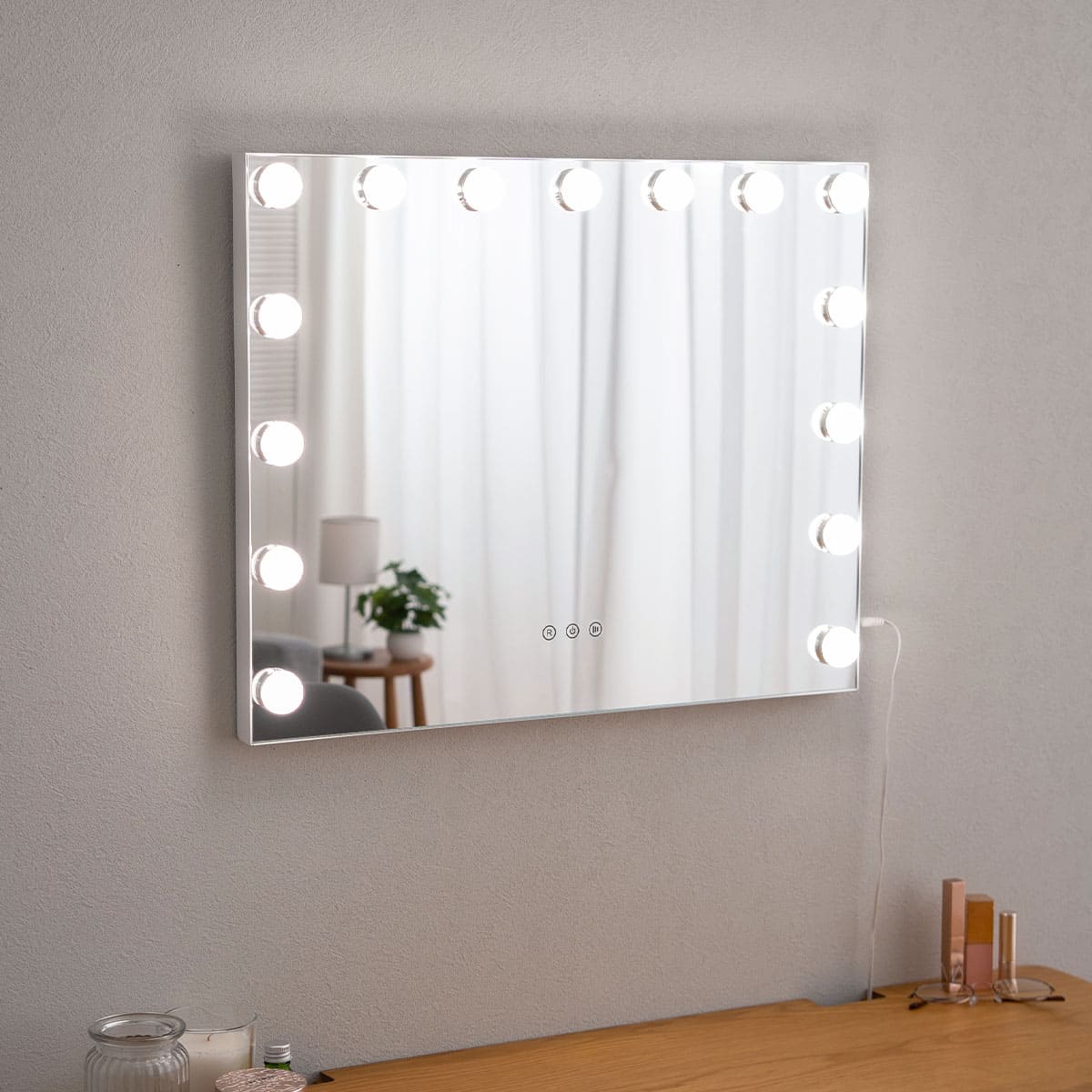 LEDライト付き ハリウッドミラー NEO 女優ミラー 女優鏡 壁掛け スタンド 2way 大型 タッチパネル USBポート付き 女優ライト