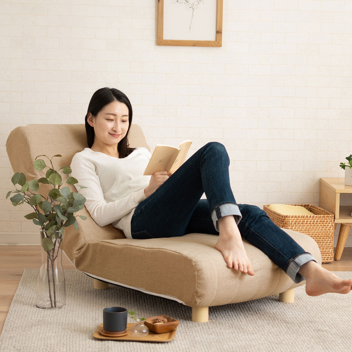 低反発リクライニングソファ 1人用 フロアソファ ハイバック~フラット 脚付き