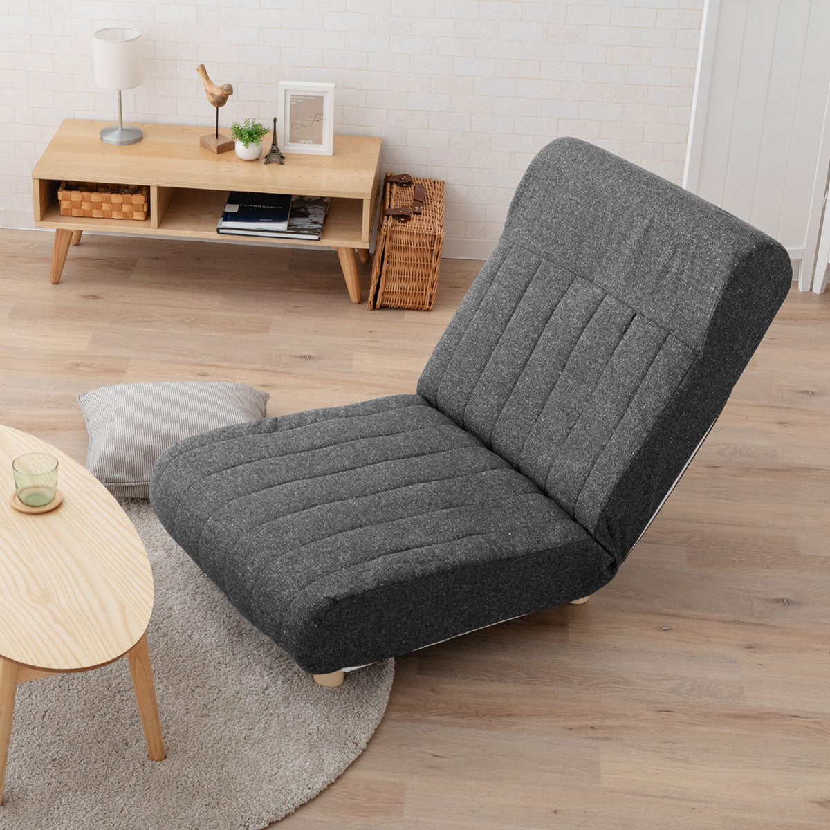 低反発リクライニングソファ 1人用 フロアソファ ハイバック~フラット 脚付き