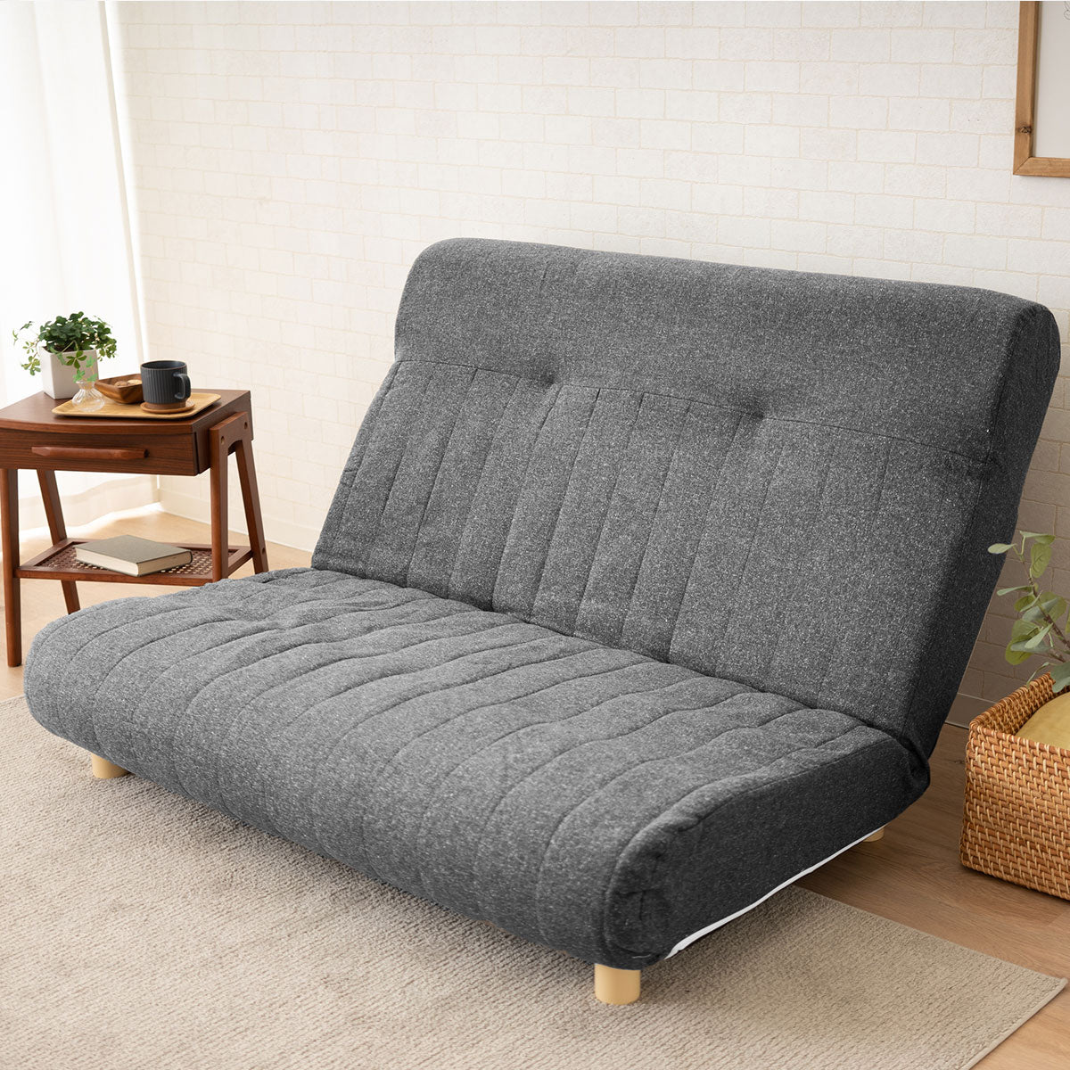 低反発リクライニングソファ 2人用 フロアソファ ハイバック~フラット 脚付き