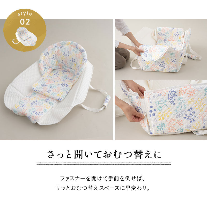 バッグdeクーファン 6way 日本製 綿100% 4重ガーゼ 洗える クーファン クーハン メイズ ゆりかご バスケット キャリー ベビー布団 ベビーベッド