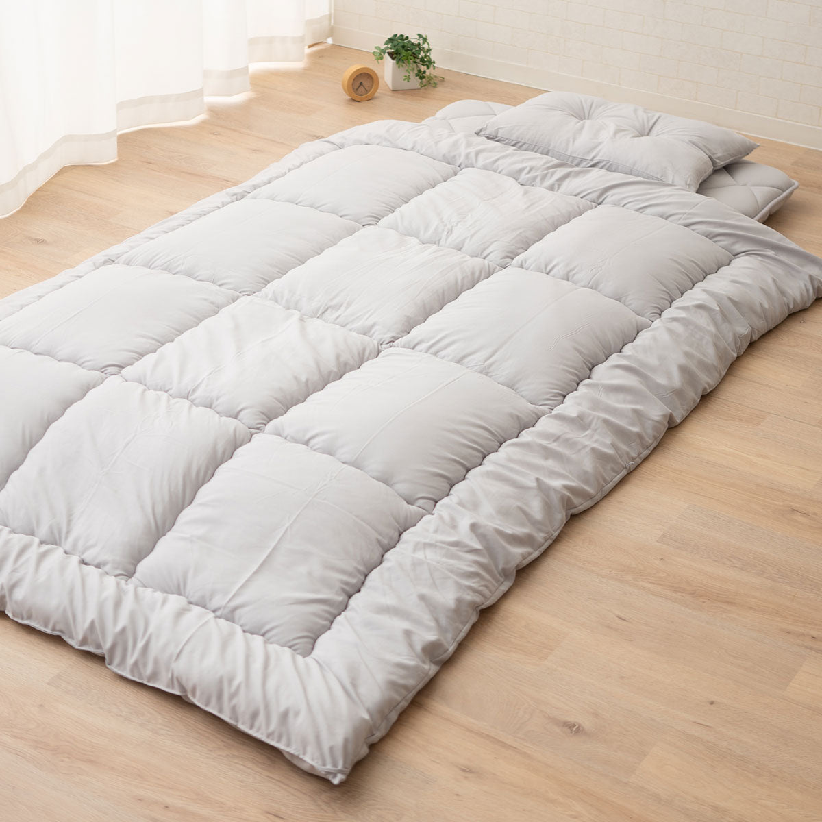 日本製 布団3点セット シングル (掛け布団・敷き布団・枕) 抗菌 防臭 防ダニ 掛け敷き枕 組布団 ゆる圧縮