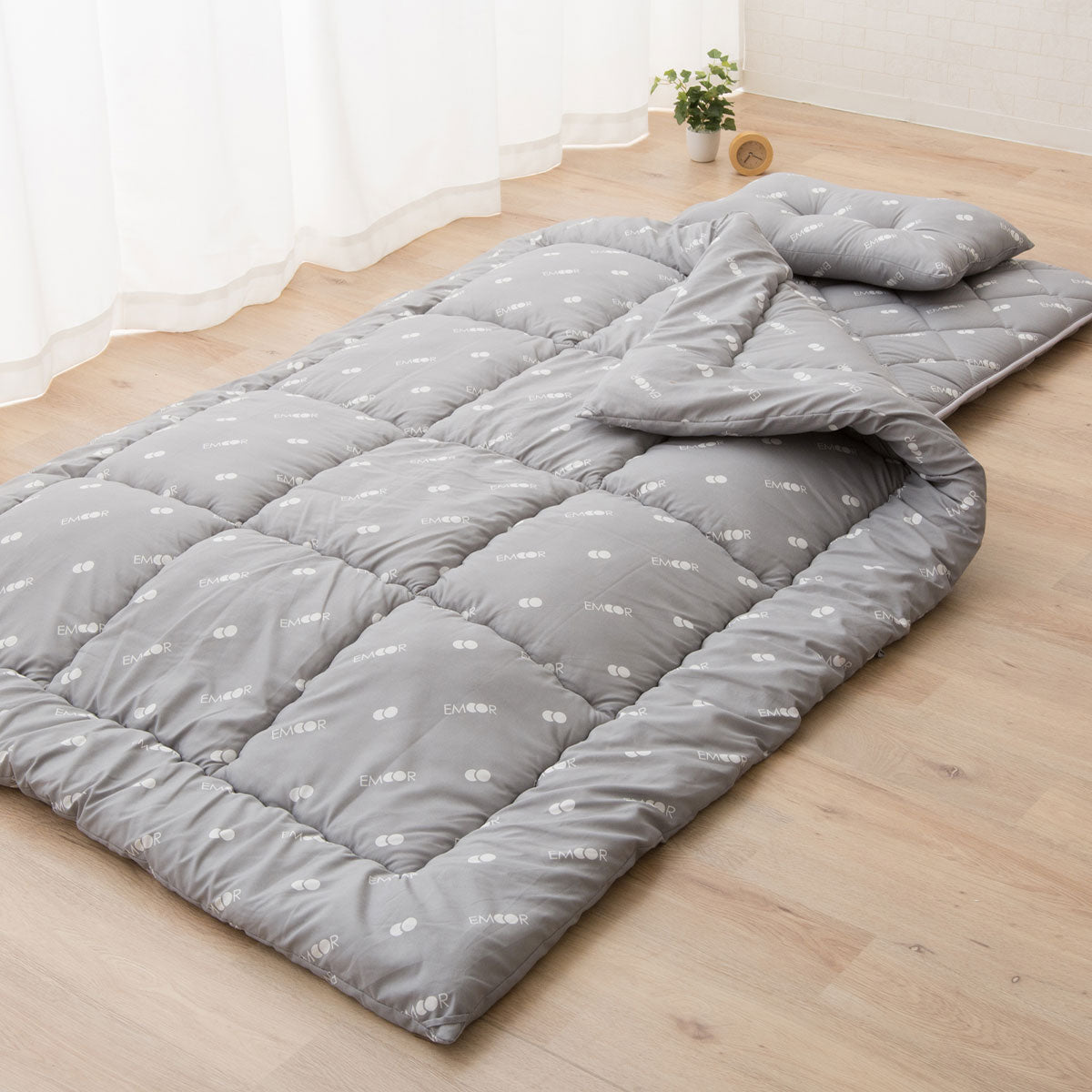 日本製 布団3点セット シングル (掛け布団・敷き布団・枕) 抗菌 防臭 防ダニ 掛け敷き枕 組布団 ゆる圧縮