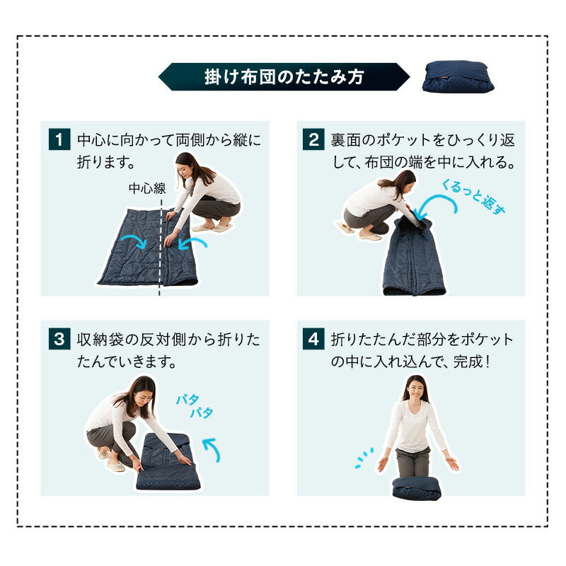 スーパーウルトラコンパクト 布団3点セット セミシングル (掛け布団・敷き布団・収納ケース) 折りたたみ 掛け敷き コンパクト 省スペース