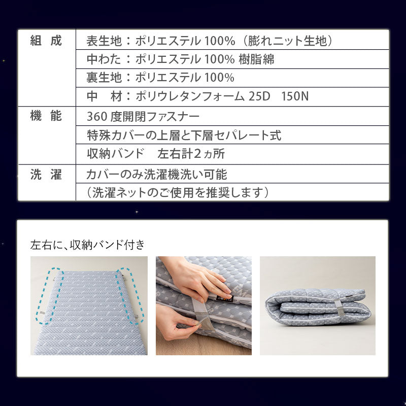 布団マットレス2 シングルサイズ 収納バンド付き 高反発ウレタン 洗える わた入り特殊カバー採用 FUTONマットレス ふとんマットレス