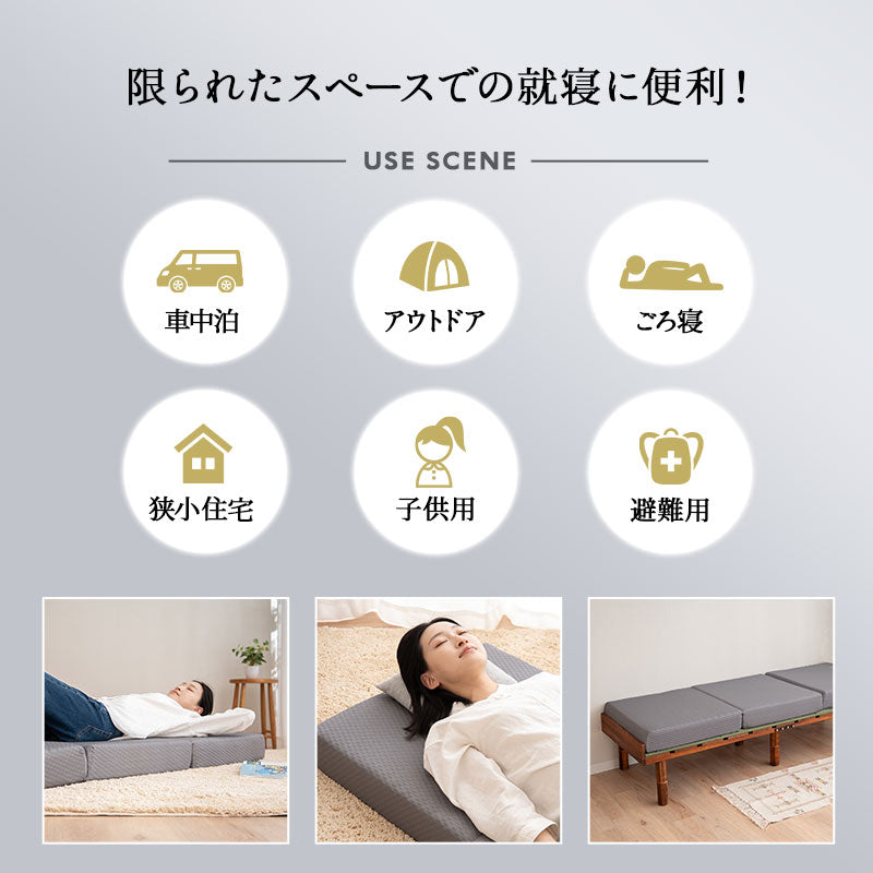 コンパクトマットレス 65×180cm 80×180cm コンパクトサイズ ごろ寝サイズ 三つ折り 折りたたみ 極厚 12cm 高反発 ウレタン かため 抗菌加工