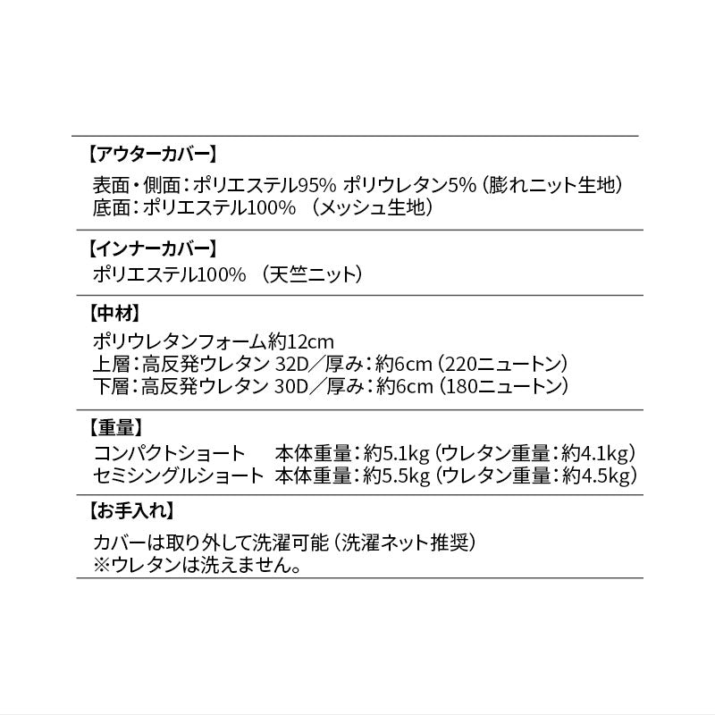 コンパクトマットレス 65×180cm 80×180cm コンパクトサイズ ごろ寝サイズ 三つ折り 折りたたみ 極厚 12cm 高反発 ウレタン かため 抗菌加工