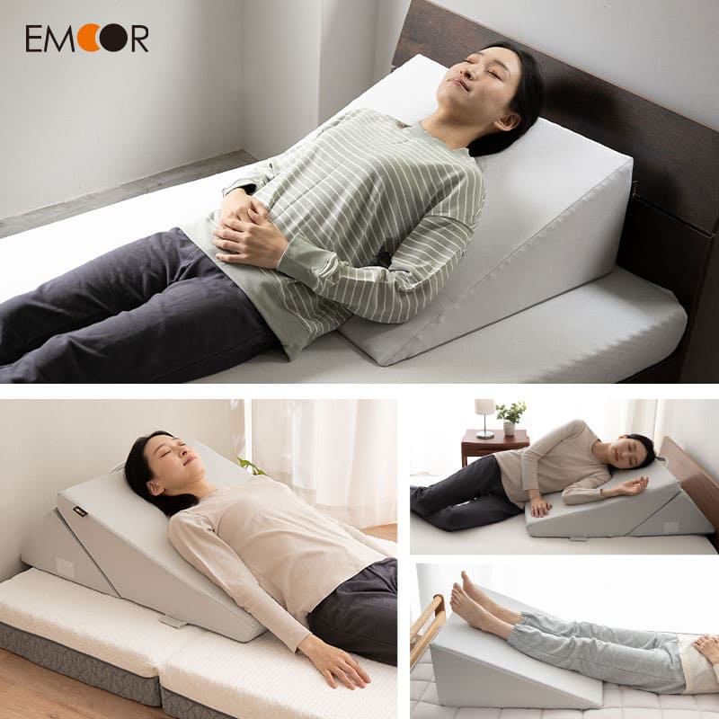 傾き寝枕 傾斜枕 三角枕 なだらか枕 足枕 三角クッション 背もたれ 傾斜角度22° 傾斜角度30° 滑り止め加工 体位変換 体位保持 寝返り リハビリ 寝たきり 介護 高齢者 床ずれ防止 逆流予防 むくみ予防 鼻づまり改善 ショールーム体験可