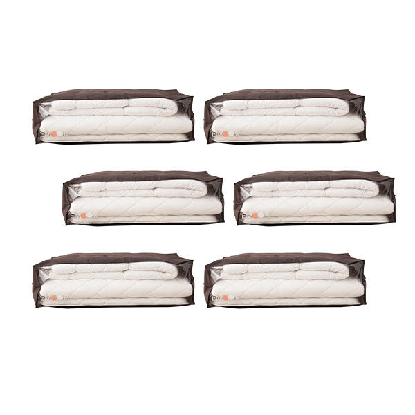 エムールオリジナル 布団セット収納ケース 6点セット (掛け布団・敷き布団・枕1~2個対応) ダブルファスナー付き 中身が見える透明ビニール窓仕様