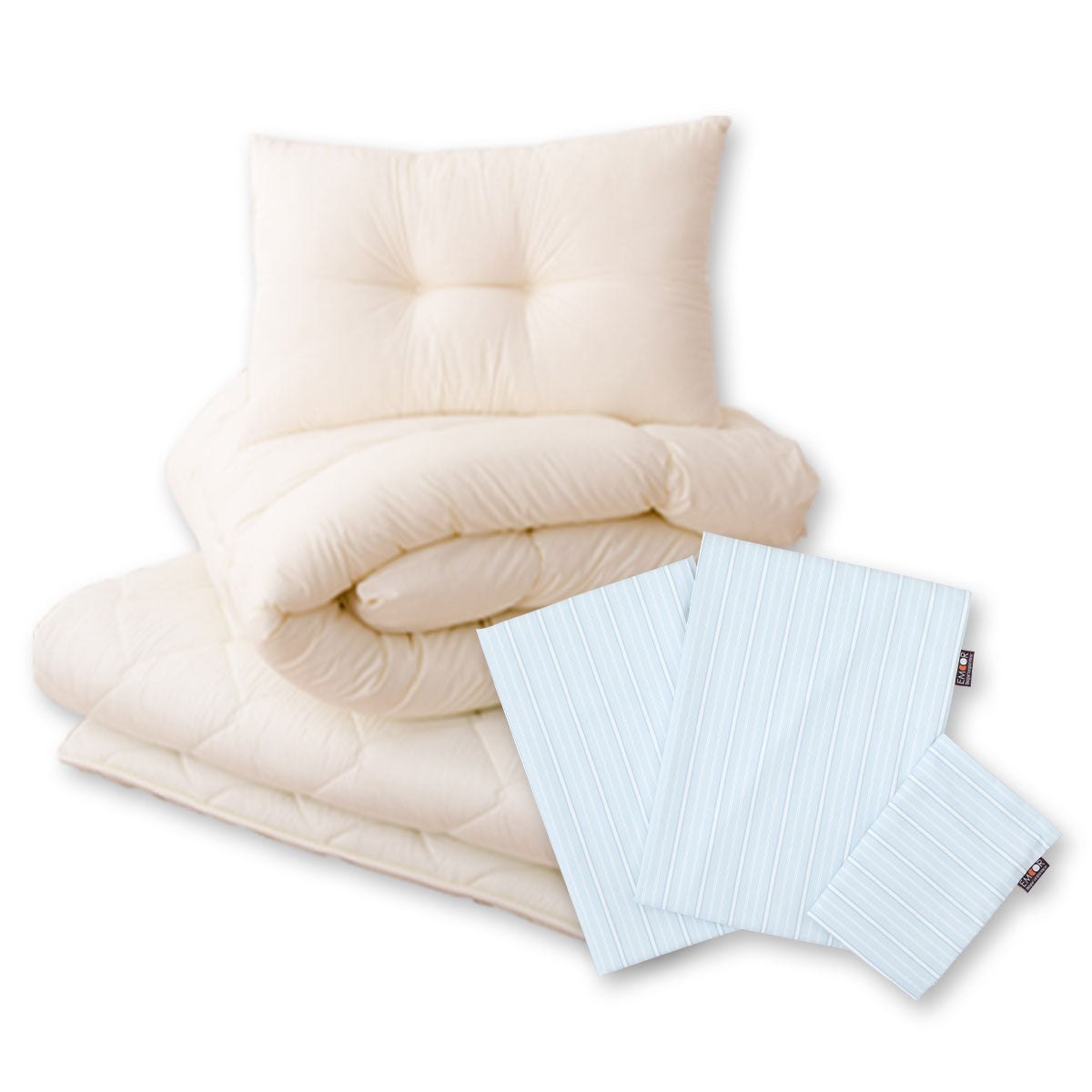 防ダニ 布団6点セット シングル (掛け布団・敷き布団・枕・掛け布団カバー・敷き布団カバー・枕カバー) 日本製 洗える 掛け敷き枕 組布団 カバー付き アレルギー対策