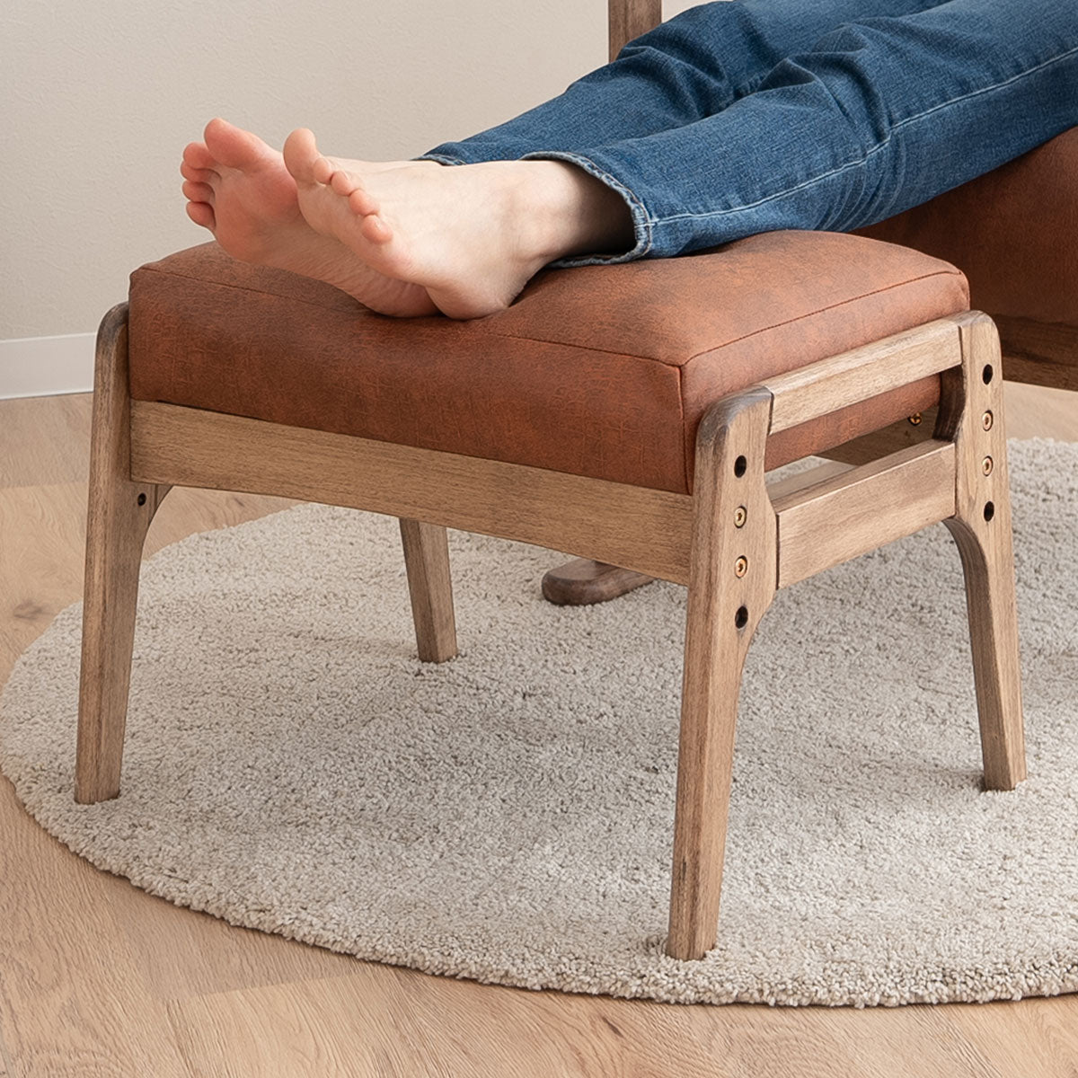 高座椅子用 オットマン スツール ベンチ 高さ調節機能付き 天然木 リクライニングチェア用 ソファ用 1人用 軽量 ショールーム体験可 【完成品】
