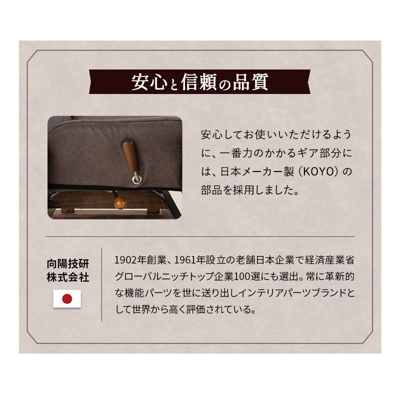 安全ストッパー付き 回転高座椅子 「れおん」 リクライニングチェア ロック機能付き 無段階リクライニング 座面高調節可 ショールーム体験可 完成品