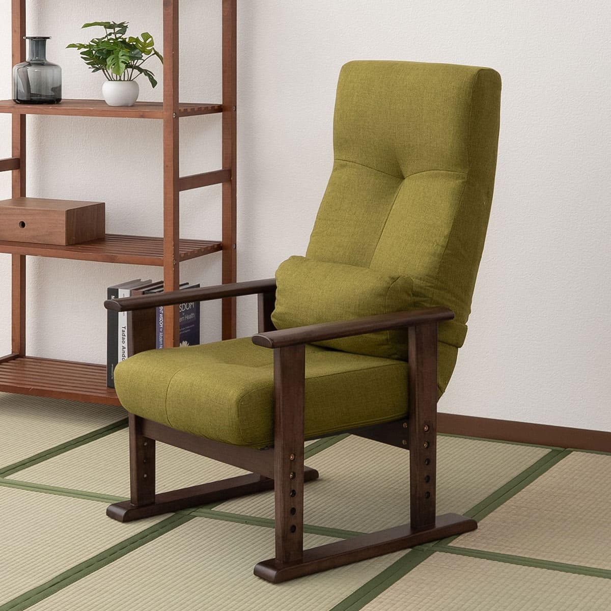 高座椅子 「きらく」 リクライニングチェア レバータイプ 組立不要 肘付き 座面調節可 角度調節可 立ち座り 腰痛 膝痛 サポート 軽量 完成品