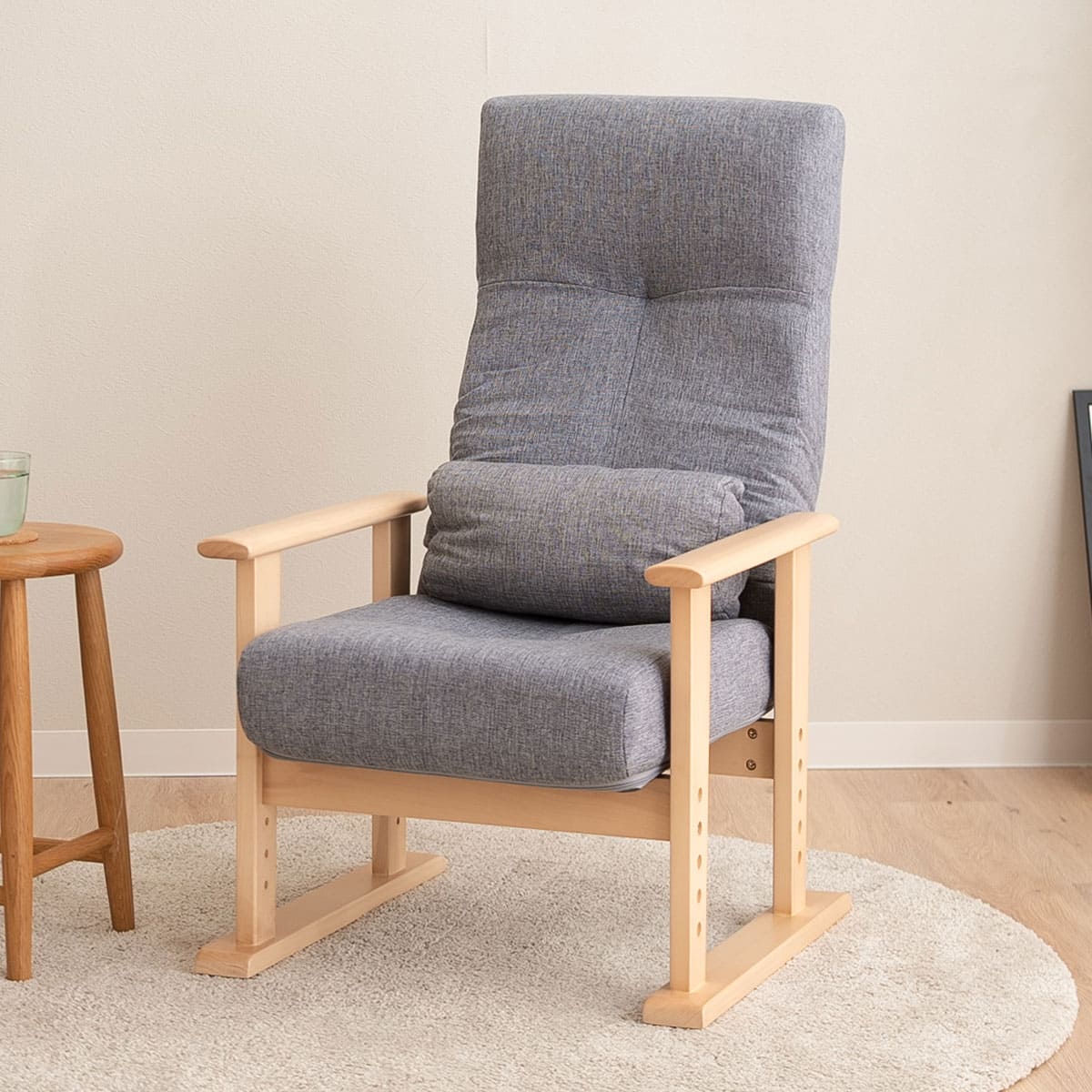 高座椅子 「きらく」 リクライニングチェア レバータイプ 組立不要 肘付き 座面調節可 角度調節可 立ち座り 腰痛 膝痛 サポート 軽量 完成品