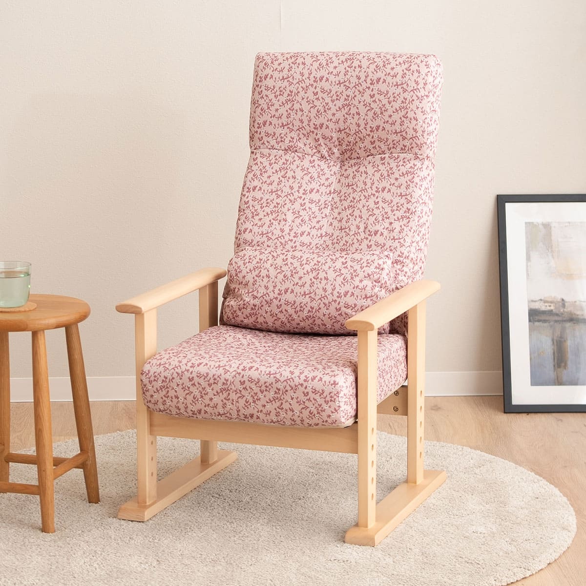 高座椅子 「きらく」 リクライニングチェア レバータイプ 組立不要 肘付き 座面調節可 角度調節可 立ち座り 腰痛 膝痛 サポート 軽量 完成品