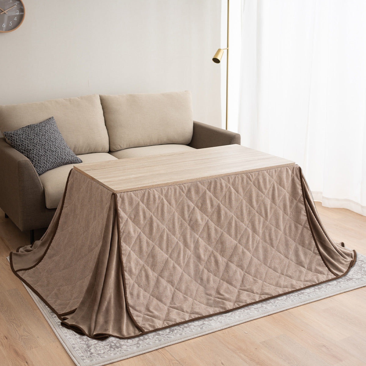 こたつテーブル+こたつ掛け布団 セット 長方形 幅120cm ハイタイプ 省スペースデザイン