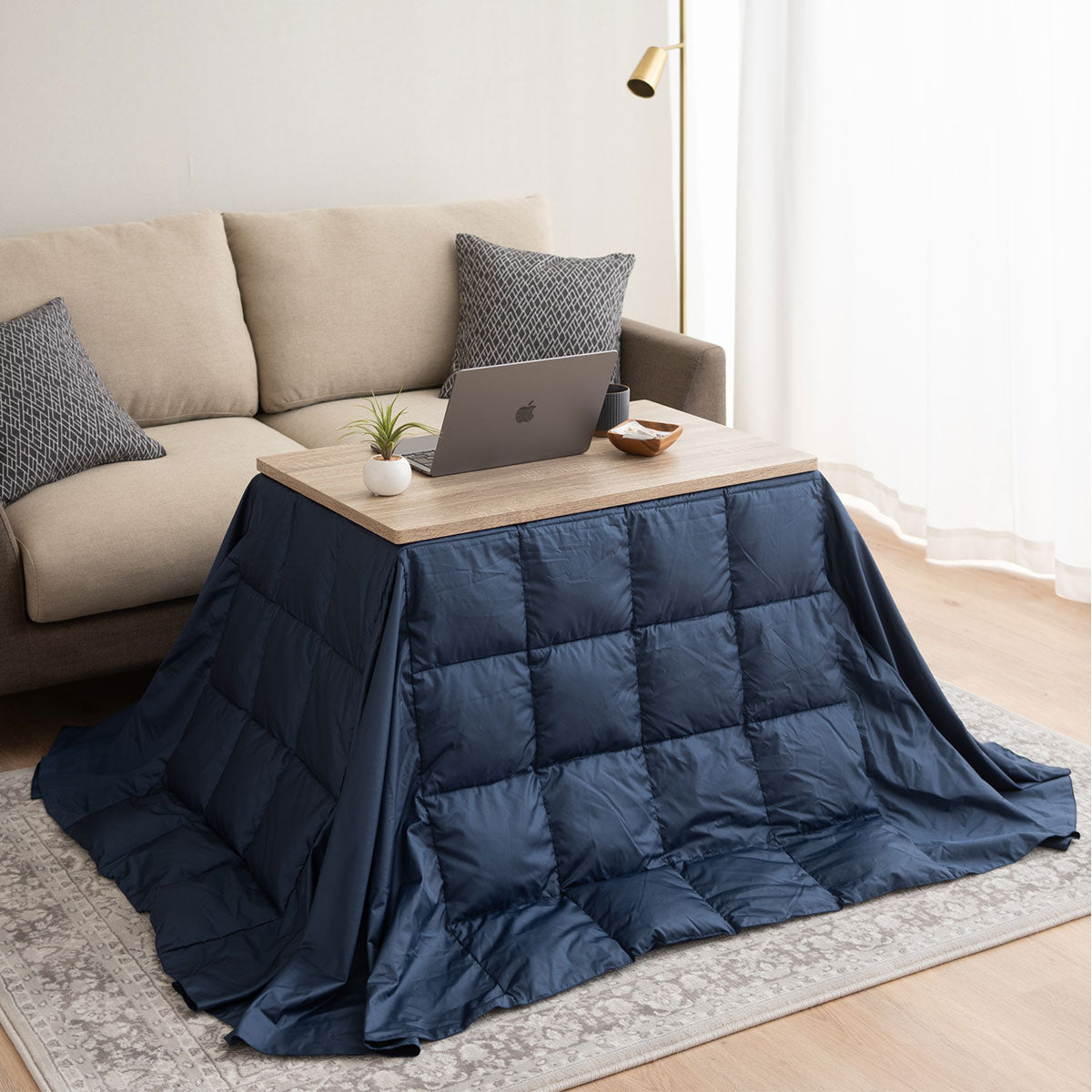 こたつテーブル+こたつ掛け布団 セット 長方形 幅80cm ハイタイプ 省スペースデザイン