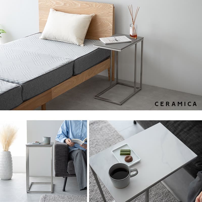 サイドテーブル 幅30cm 長方形 セラミック 完成品 ナイトテーブル エンドテーブル ローテーブル ミニテーブル 角型 四角 石目調 スチール脚 ベッドサイド ソファサイド デスクサイド 廊下 玄関