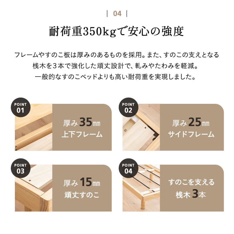 丈夫なすのこベッド シングルサイズ ベッドフレーム 頑丈 天然木 無垢材 すのこ スノコ ベッド 抗菌 調湿 保温 高通気 湿気対策 カビ対策 青山ショールーム体験可
