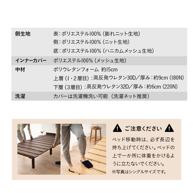 コンパクトサイズの すのこベッド 3つ折りマットレス 2点セット セミシングルショート 幅80cm 奥行き185cm