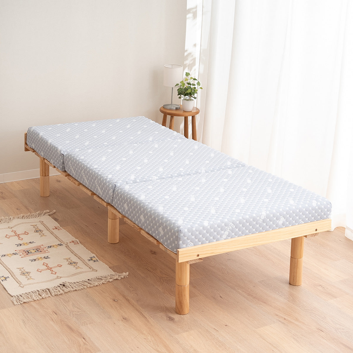 コンパクトサイズの すのこベッド 3つ折りマットレス 2点セット セミシングルショート 幅80cm 奥行き185cm