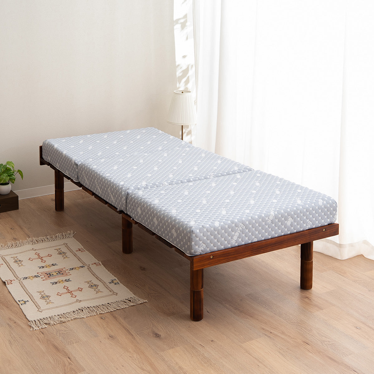 コンパクトサイズの すのこベッド 3つ折りマットレス 2点セット セミシングルショート 幅80cm 奥行き185cm