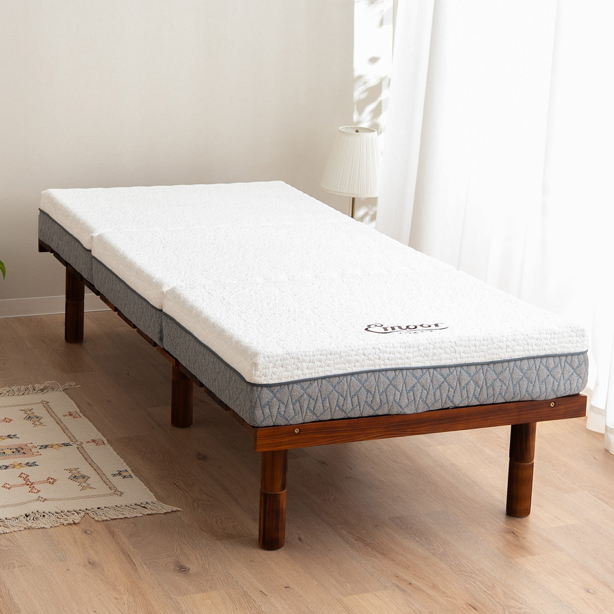 コンパクトサイズの すのこベッド 3つ折りマットレス 2点セット セミシングルショート 幅80cm 奥行き185cm