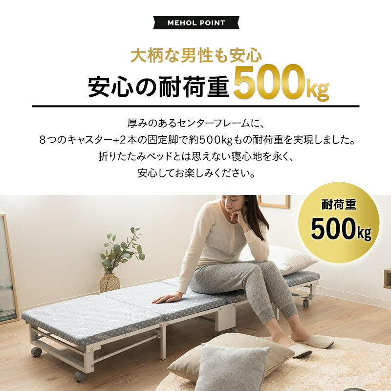 メホール クローゼットに収納できる 折りたたみベッド コンパクトサイズ 完成品 キャスター付き マットレス付