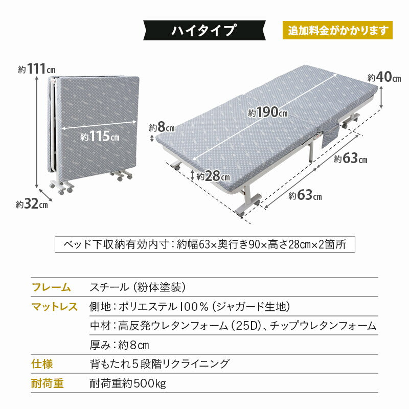 メホール 折りたたみベッド セミダブルサイズ 組立不要 背もたれ5段階リクライニング 完成品