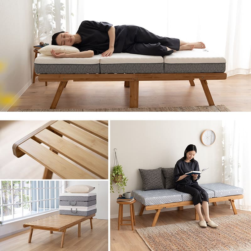 天然竹 折りたたみベッド WABINE コンパクトショートサイズ エクストラベッド 竹製ベッド 抗菌 調湿 脱臭 高通気 湿気対策 カビ対策 ごろ寝 青山ショールーム体験可