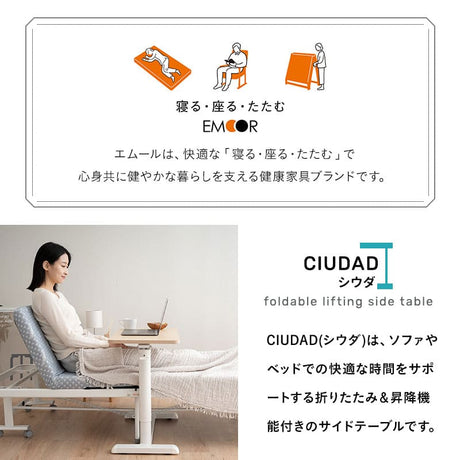 リフティングテーブル ベッドサイドテーブル 幅76cm 折りたたみ しまえる ガス圧昇降式 高さ調節可能 キャスター付き 昇降式テーブル 補助テーブル 昇降式デスク 机 作業台 食事 仕事 介護