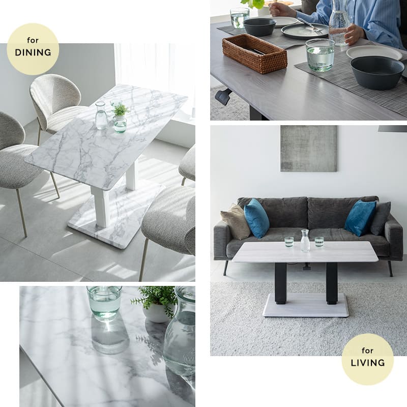 リフティングテーブル センターテーブル 幅120cm ガス圧昇降式 高さ調節可能 昇降式テーブル ダイニングテーブル  昇降式デスク 大理石調 木目調 二本脚 テーブル デスク 食事 仕事 リビング ダイニング