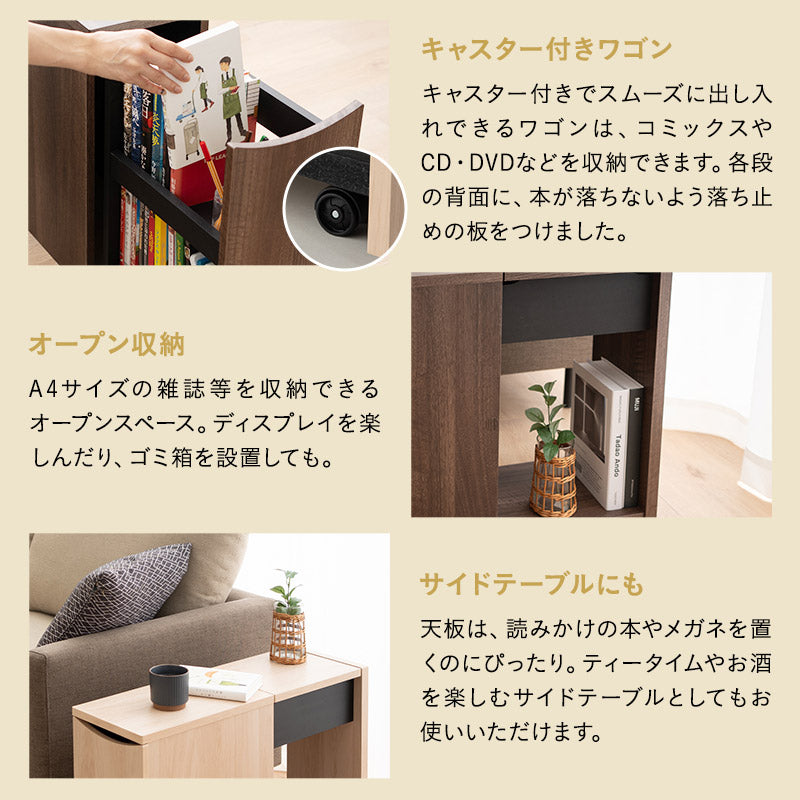 サイドラック 幅23cm キャスター付き 2段 大容量 サイドワゴン 収納ワゴン チェスト サイドテーブル ミニテーブル 収納棚 ストッカー ベッドサイド ソファサイド デスクサイド リビング収納 収納家具