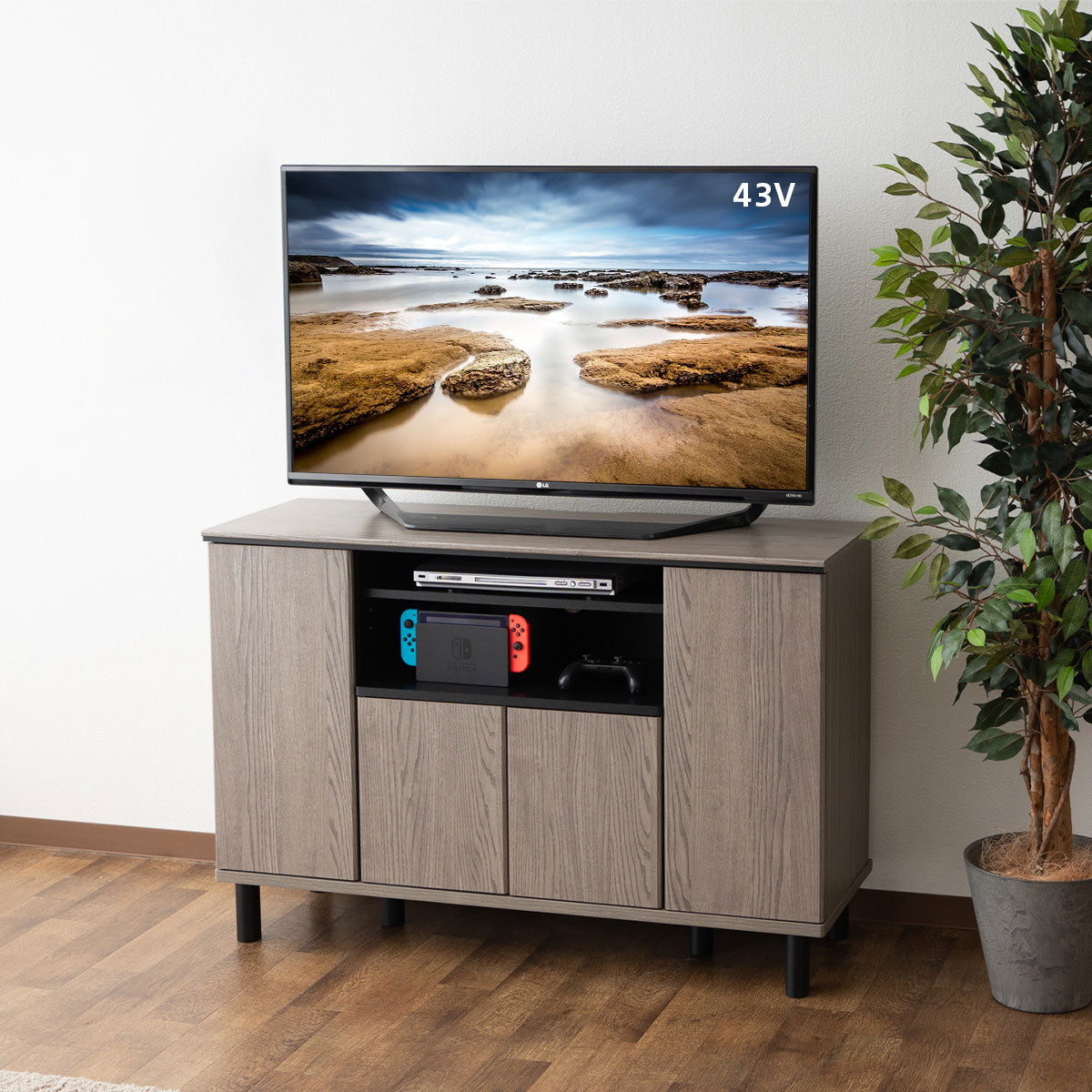 テレビボード テレビ台 幅111cm 24型～49型対応 ロボット掃除機対応 ミドルボード ヴィンテージ 木目 収納スペース付き 収納棚 AVラック