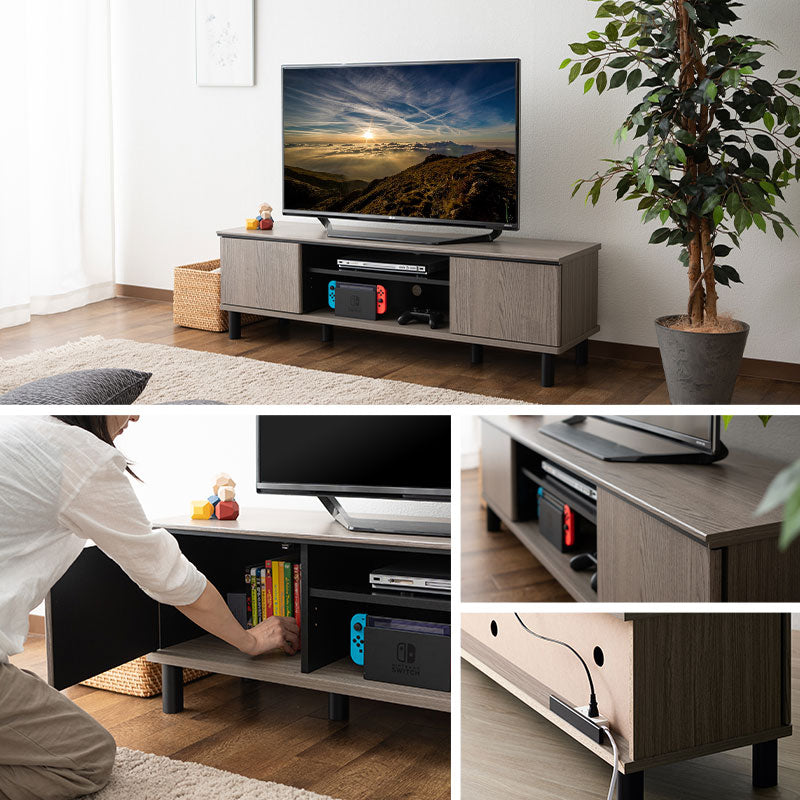 テレビボード テレビ台 幅137cm 32型～60型対応 ロボット掃除機対応 背面収納スペース付き ローボード ヴィンテージ 木目 ロータイプ 大型テレビ対応