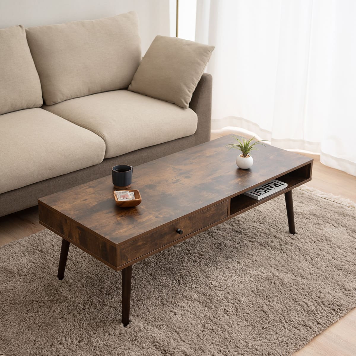 しまうテーブル 幅90cm 幅120cm 長方形 引き出し付き ローテーブル センターテーブル サイドテーブル パソコンデスク ワークデスク 机 作業台 テレビ台 木目調 セラミック調 木製家具 収納家具