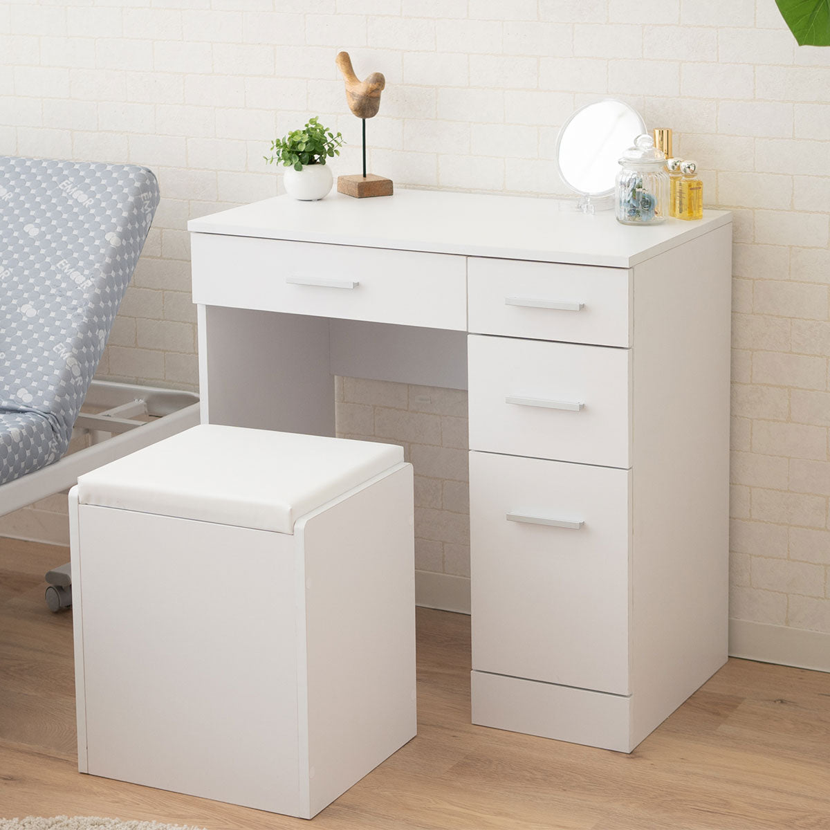 デスク＆スツール 2点セット 幅70cm コンパクト 鏡台 ドレッサーテーブル パソコンデスク テーブル デスク 机 スツール 引き出し収納 椅子付き