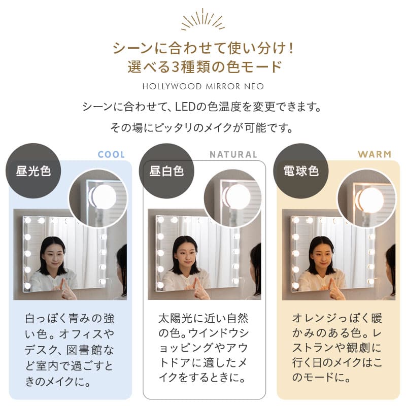 LEDライト付き ドレッサー 3点セット 幅70cm 鏡台 ドレッサーテーブル パソコンデスク スツール ハリウッドミラー 女優ミラー 椅子付き タッチパネル USBポート付き