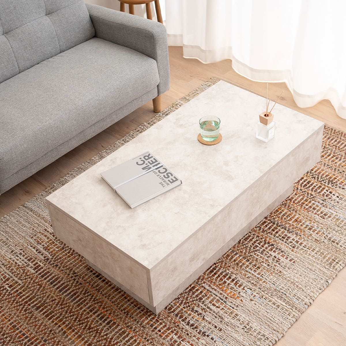 引き出し収納付き センターテーブル 幅105cm 幅80cm セラミック調 木目調 長方形 正方形 テーブル ローテーブル リビングテーブル デスク 作業台 食事 仕事 パソコン PC 在宅 リモート デスクワーク