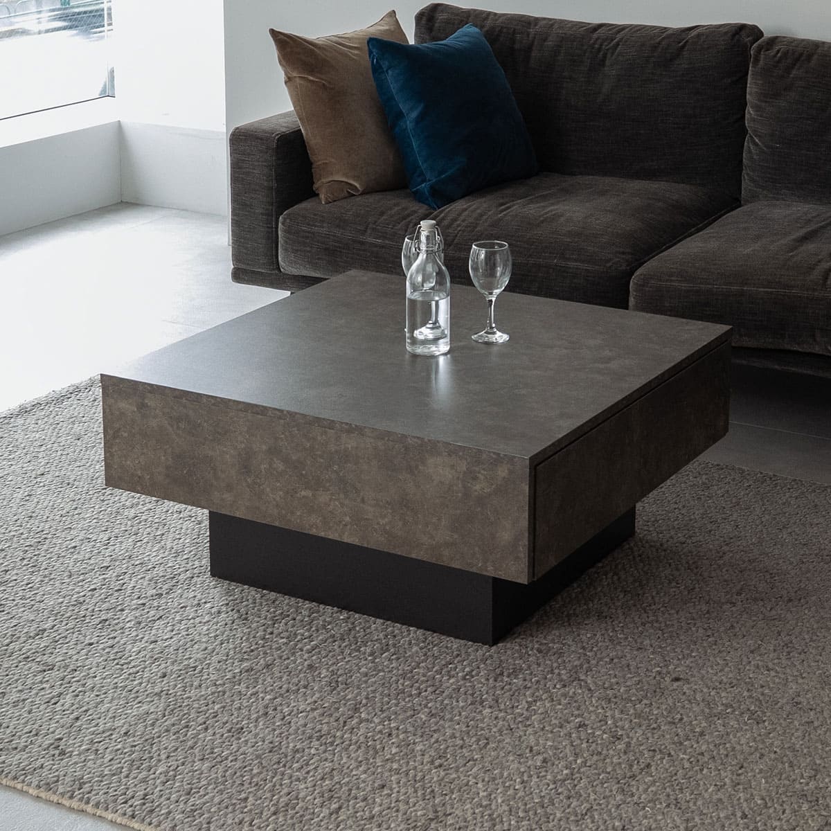 引き出し収納付き センターテーブル 幅105cm 幅80cm セラミック調 木目調 長方形 正方形 テーブル ローテーブル リビングテーブル デスク 作業台 食事 仕事 パソコン PC 在宅 リモート デスクワーク