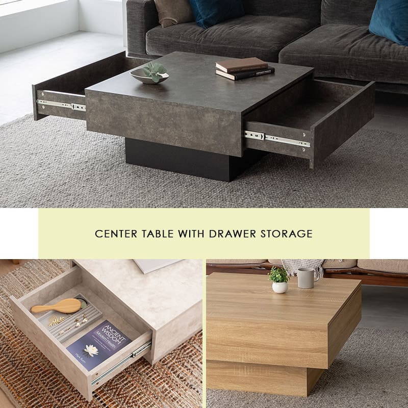 引き出し収納付き センターテーブル 幅105cm 幅80cm セラミック調 木目調 長方形 正方形 テーブル ローテーブル リビングテーブル デスク 作業台 食事 仕事 パソコン PC 在宅 リモート デスクワーク