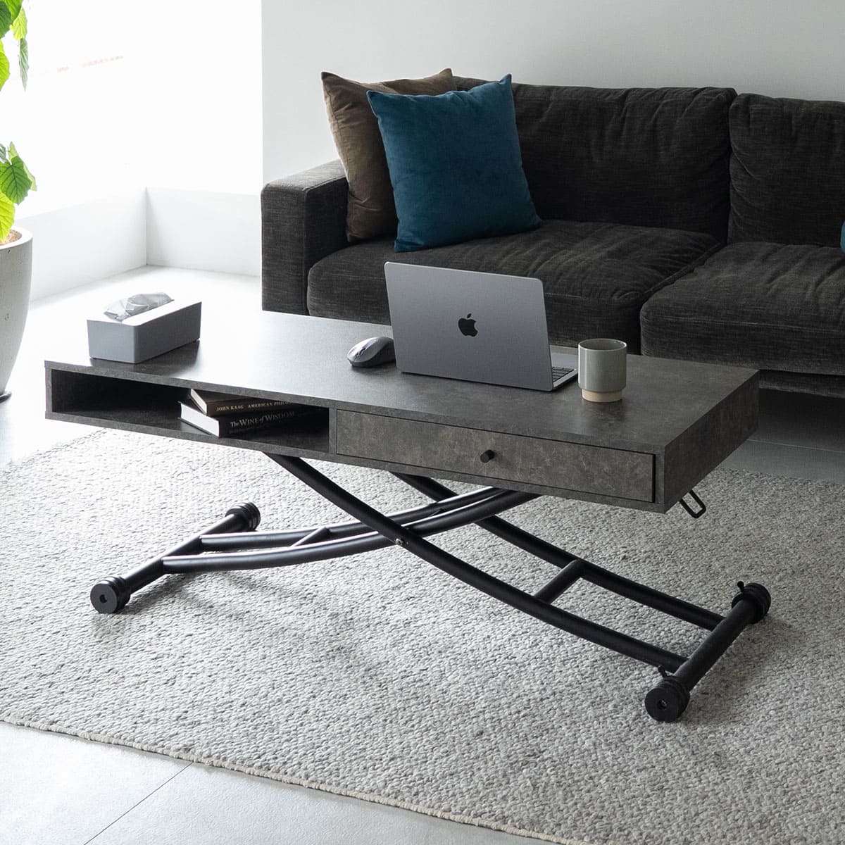 収納付き 昇降テーブル 昇降式テーブル 幅120cm ガス圧昇降式 高さ調節可能 キャスター付き リフティングテーブル センターテーブル リビングテーブル ソファテーブル デスク 大理石調 ストーン調