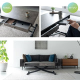 収納付き 昇降テーブル 昇降式テーブル 幅120cm ガス圧昇降式 高さ調節可能 キャスター付き リフティングテーブル センターテーブル リビングテーブル ソファテーブル デスク 大理石調 ストーン調