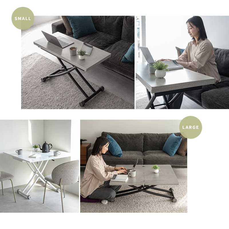 マジックテーブル 幅100cm 昇降式 伸長式 高さ調節可能 リフトテーブル ローテーブル ダイニングテーブル センターテーブル パソコンデスク ワークデスク 机 作業台 ストーン調 石目調 スチール脚 食卓用