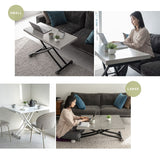 マジックテーブル 幅100cm 昇降式 伸長式 高さ調節可能 リフトテーブル ローテーブル ダイニングテーブル センターテーブル パソコンデスク ワークデスク 机 作業台 ストーン調 石目調 スチール脚 食卓用