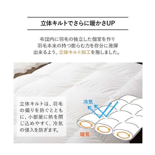 羽毛布団 セミダブル 日本製 ロイヤルゴールドラベル ポーランド産ホワイトダックダウン93％ 非圧縮 新合繊生地使用 軽量 収納ケース付き ループ付き